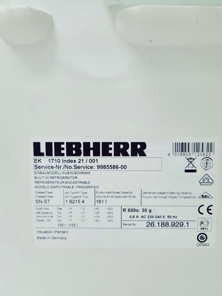 Холодильник однокамерний вбудований Liebherr EK 1710 Index 21 155л sn 261889291 000039419 фото
