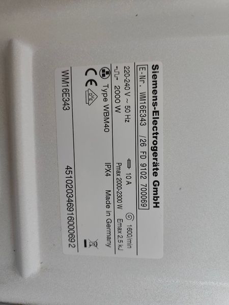 Стиральная машина SIEMENS WM16E343 2300W 7кг sn 910270069 000051178 фото