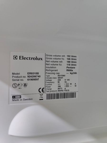 Холодильник двокамерний Electrolux ER8315B 150W 188+118л sn 61909597 n486 000050208 фото