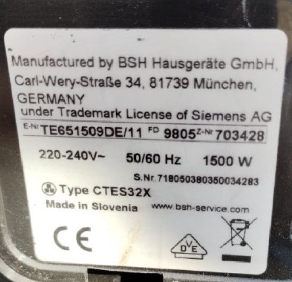 Кофемашина Siemens CTES32X 1500W sn 718050380350034283 000048325 фото