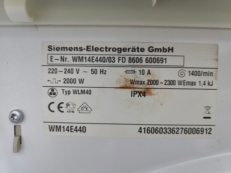 Пральна машина Siemens E14 44 WM14E440 2300W 6кг sn 8606600691 000051733 фото
