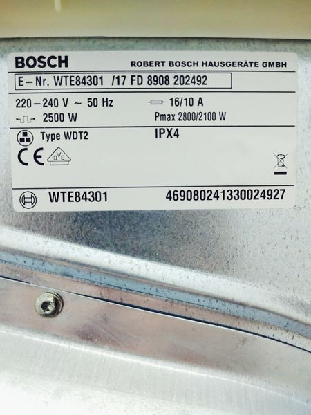 Сушильна машина Bosch Maxx7 WTE84301 17 2800w 7 кг sn 8908 202492 000039060 фото