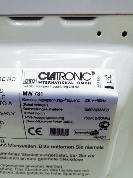 Мікрохвильова піч Clatronic MW 781 1050w 000034864 фото