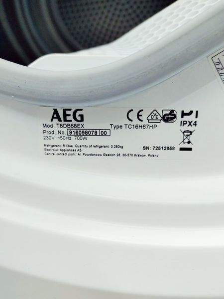 Сушильна машина AEG 8000 Series T8DB68EX 700w 8 кг sn 72512858 000041977 фото