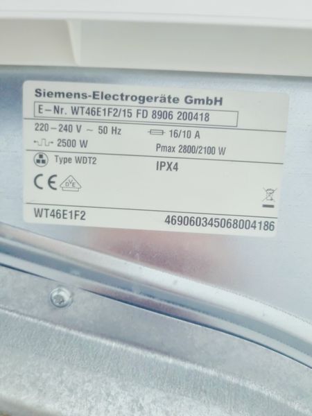 Сушильна машина Siemens WT46E1F2 15 2800w 7кг sn 8906 200418 000041081 фото