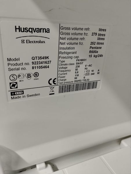 Морозильная камера Husgvarna QT3549K sn 81105464 n 348 000046697 фото