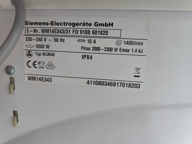 Пральна машина Siemens VarioPerfect E 14 34 WM14E343 31 2300W 6 кг sn 9108 601820 000052270 фото