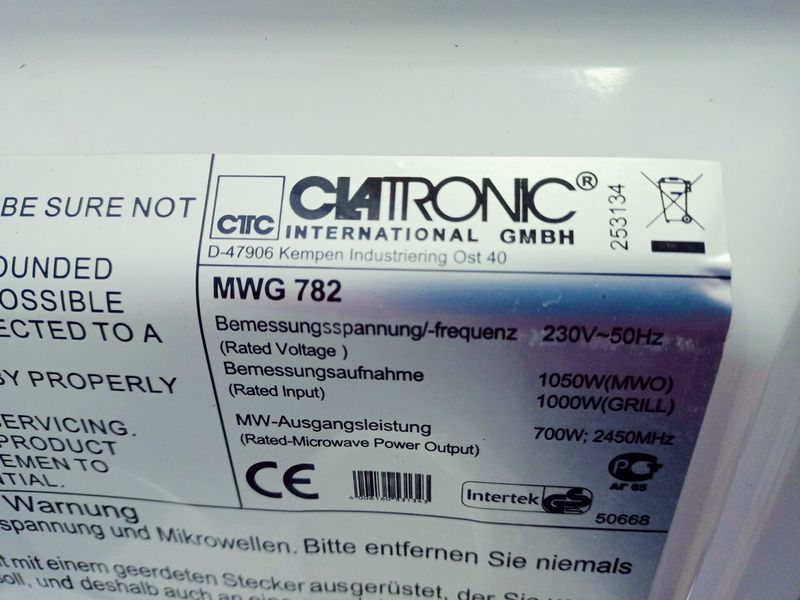 Мікрохвильова піч Clatronic MWG 782 1050w гриль 1000w 000042312 фото