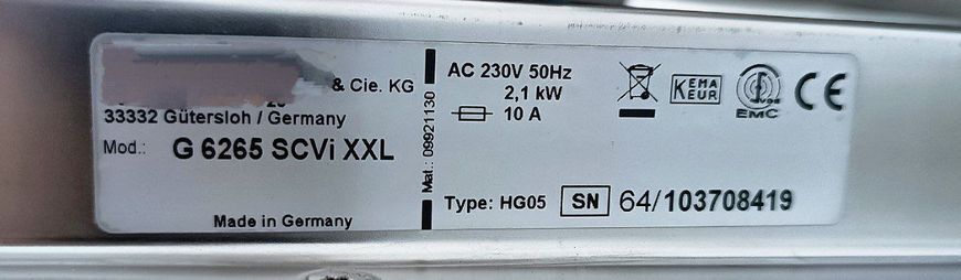 Посудомийна машина Premium G 6265 SCVI XXL 2100W sn 64103708419 000048755 фото