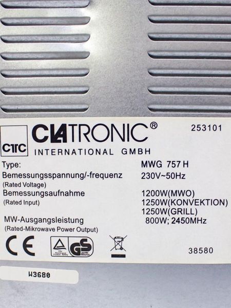 Мікрохвильова піч Clatronic MWG 757 H 1250w гриль 1250w sn W3680 000019423 фото