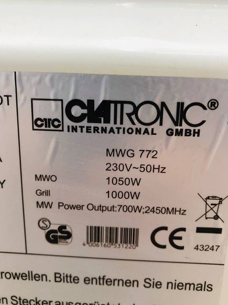 Мікрохвильова піч Clatronic MWG 772 1050w гриль 1000w 000044695 фото