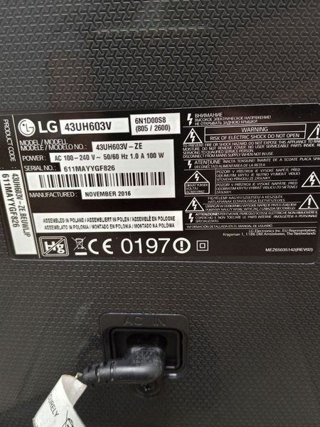 Телевизор LG 43UH603V 100W sn 611MAYYGF826 000049605 фото