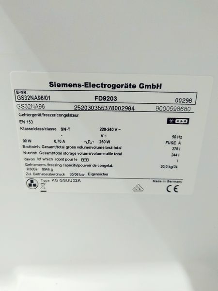 Комплект холодильник и морозилка Siemens KS38RA93 GS32NA96 000041715 фото