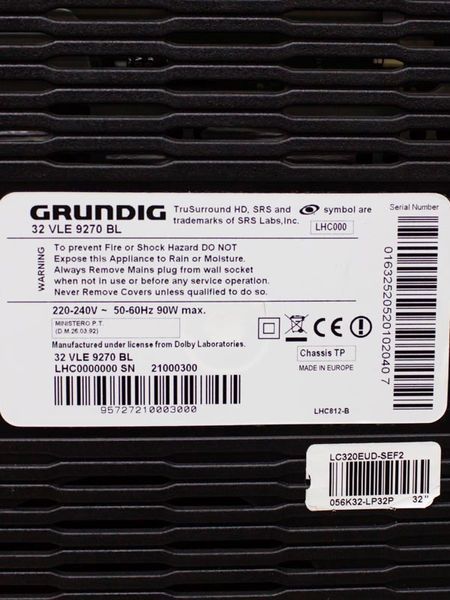 ТБ 32 Grundig 32VLE9270DL 90w sn 016325205201020407 000029186 фото