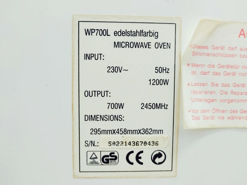Мікрохвильова піч Life WP700L 1200w sn S022143670436 000040629 фото