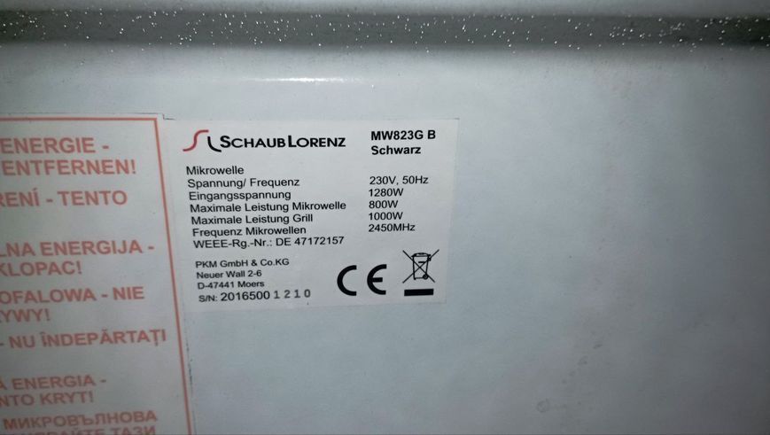 Мікрохвильова піч Schaub Lorenz MW823G sn DE 47172157 000046286 фото
