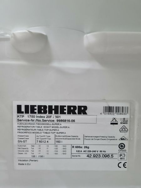 Холодильник однокамерний Liebherr KTP 1750 Index 20F 156л sn 429230965 000039410 фото