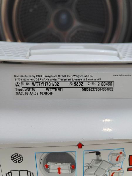 Сушильна машина Siemens WT7YH701 1000W 8 кг sn 9802200460 000051292 фото