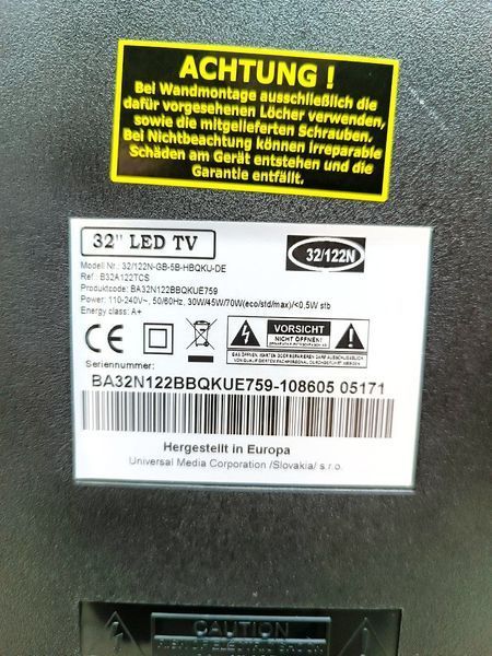 Телевизор LED TV 32122N 70W sn BA32N122BBQKUE759 000049604 фото