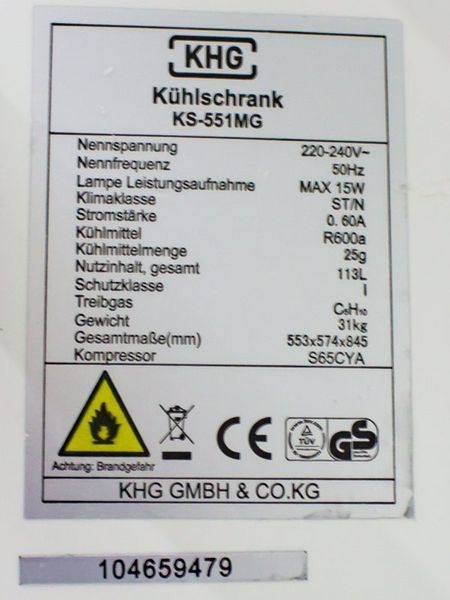 Холодильник однокамерный KHG KS 551MG 000024698 фото