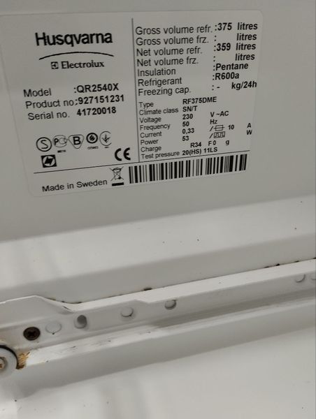 Холодильник Husqvarna QR2540 X sn 41720018 n 371 000047103 фото