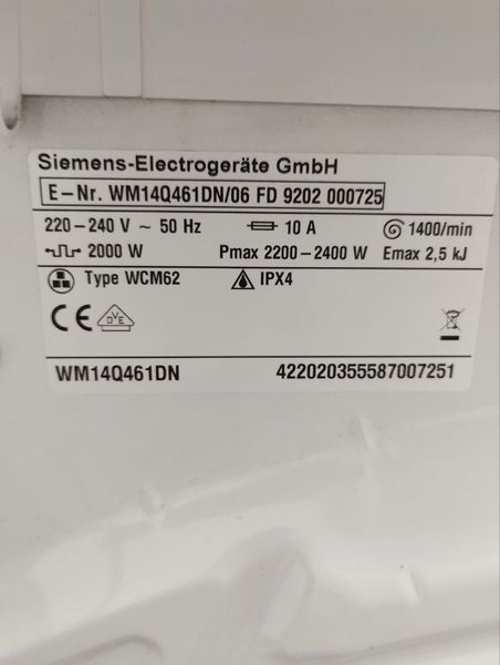 Стиральная машина Siemens WM14Q461DN06 2400W 7кг sn 000725 n 430 000049363 фото