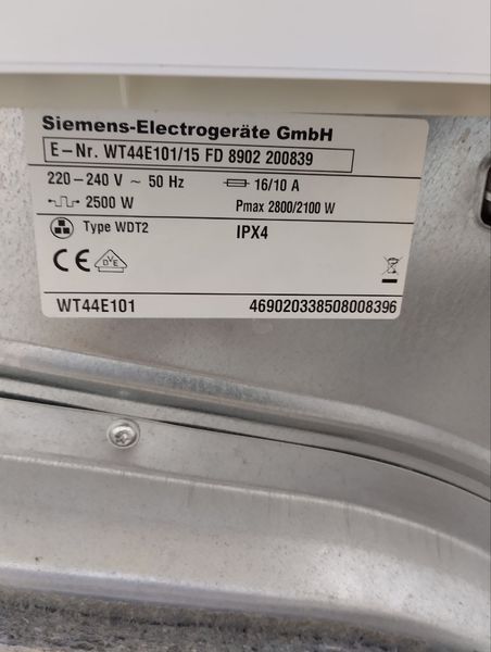 Сушильная машина SIEMENS WT44E101 2800W sn 4690203385080008396 000046287 фото