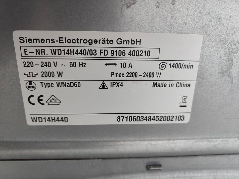 Стирально сушильная машина Siemens IQ500 WD14H440 03 7 4кг 2400W sn 9106400210 000053082 фото
