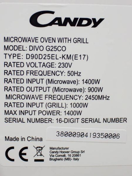 Мікрохвильова піч Candy Divo G25CO 1400w гриль 1000w новий LPNHE605126149 197е 000032699 фото