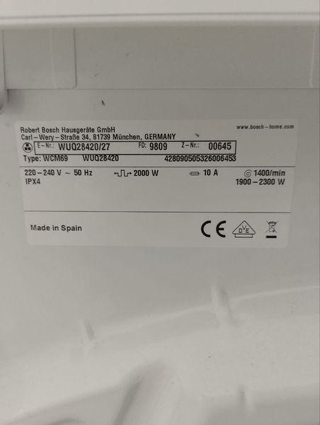 Стиральная машина Bosch Serie6 WUQ28420 sn 9809 00645 000045988 фото