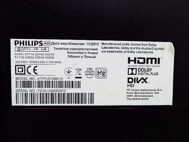 ТБ 47 Philips 47PFL6158K 12 LED Smart TV Full HD 3D 113w sn FZ1A1348060970 000034582 фото