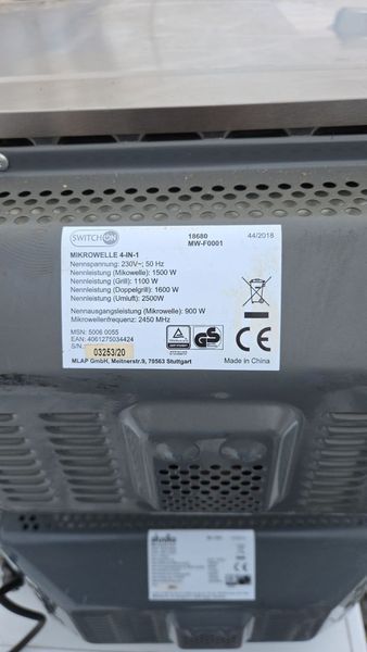 Микроволновая печь +гриль SWITCHON MW F0001 1500W sn 03253 20 000052297 фото