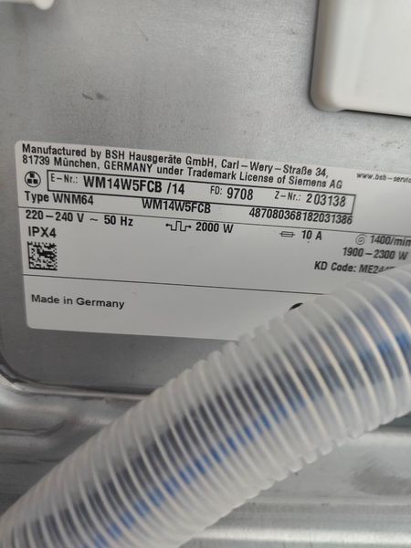 Пральна машина Siemens WM14W5FCB14 2000W 8kg sn 970803138 000051294 фото