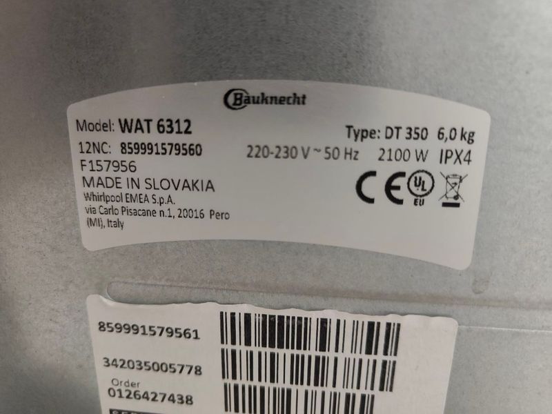 Стиральная машина вертикальная Bauknecht WAT6312 2100W 9кг sn 859991579560 000052710 фото