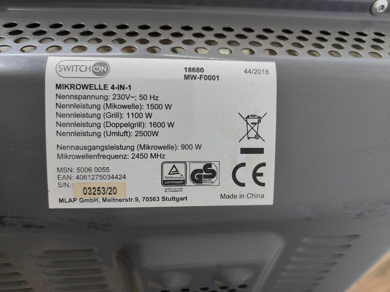 Микроволновая печь +гриль SWITCHON MW F0001 1500W sn 03253 20 000052297 фото