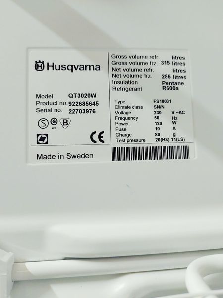 Морозильная камера Husqvarna QT3020W 000044175 фото