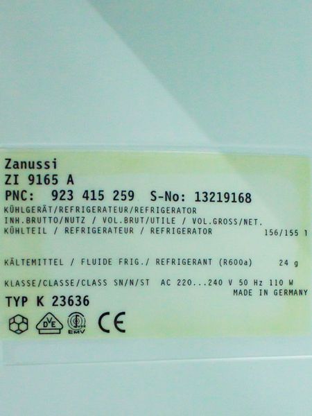 Холодильник однокамерный встраиваемый Zanussi ZI 9165 A 000032366 фото