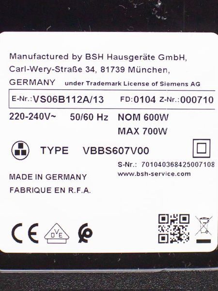 Пилосос Siemens VS06B112A 13 700w продам LPNHK065695026 129е 000030876 фото