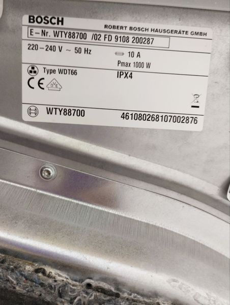 Сушильа машина Bosch WTY88700 02 1000w 8 кг sn 9108 200287 000048009 фото