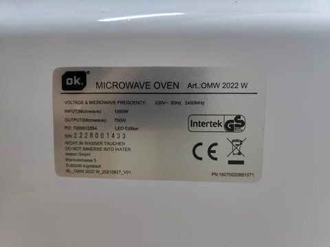 Мікрохвильова піч OK OMW2022W 700W sn 2228001433 000053798 фото