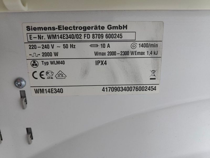 Пральна машина Siemens WM14E340 2300W 6кг sn 8709600245 000051706 фото