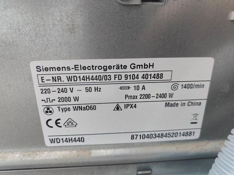 Стиральная машина с сушкой SIEMENS WD14H440 2400W 7-4кг sn 9104401488 000051145 фото