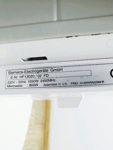 Мікрохвильова піч Siemens HF12020 02 1050w sn 7511 31746 000034959 фото