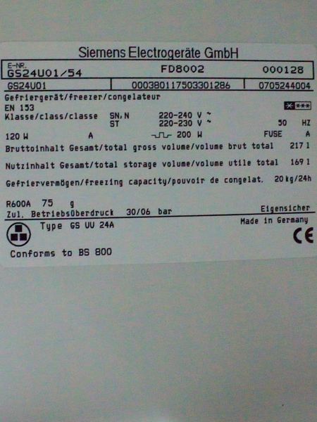 Морозильный шкаф Siemens GS24U01 54 000031809 фото