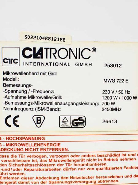 Микроволновая печь Clatronic MWG 722 E 000031405 фото