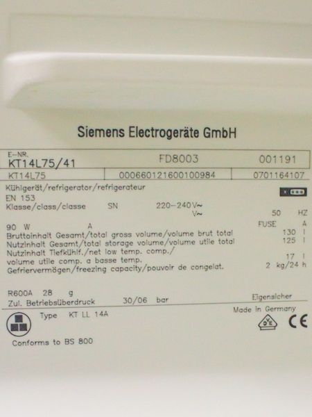 Холодильник однокамерний Siemens KT14L75 41 125+17л 90w sn 8003 001191 000024694 фото