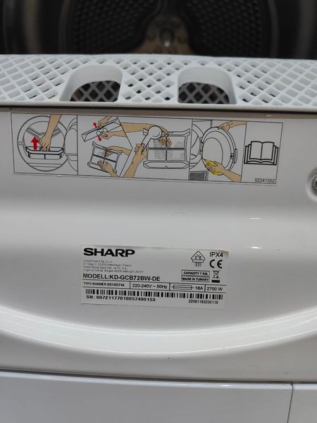 Сушильна машина Sharp KD GCB72BW DE 2700W 8кг sn 00721177010057400153 000050433 фото