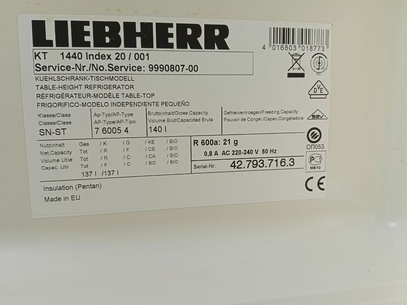 Холодильник однокамерний Liebherr KT1440 index20 80W 137л sn 427937163 000050651 фото