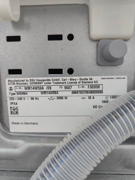 Стиральная машина Siemens WM14W59A 2300W 7кг sn 9607200998 000051288 фото