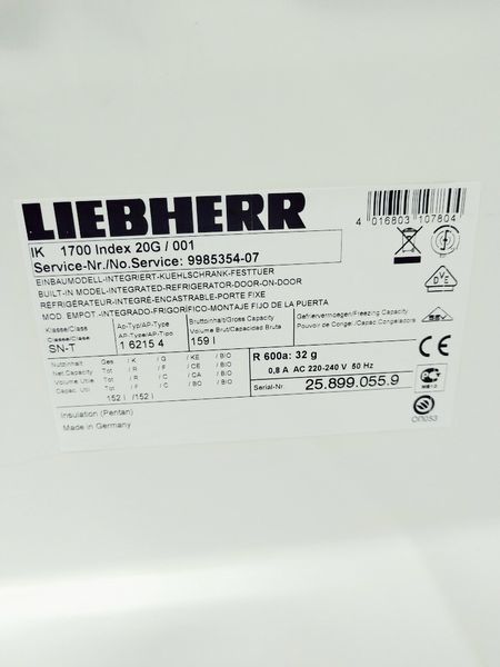 Холодильник однокамерний вбудований Liebherr IK 1700 Index 20G 152л sn 258990559 000039433 фото